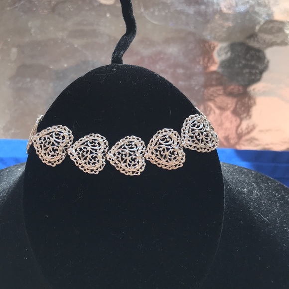 Bolivian Signed SA 925 Vintage Sterling Silver Heart Bracelet - Picture 9 of 12